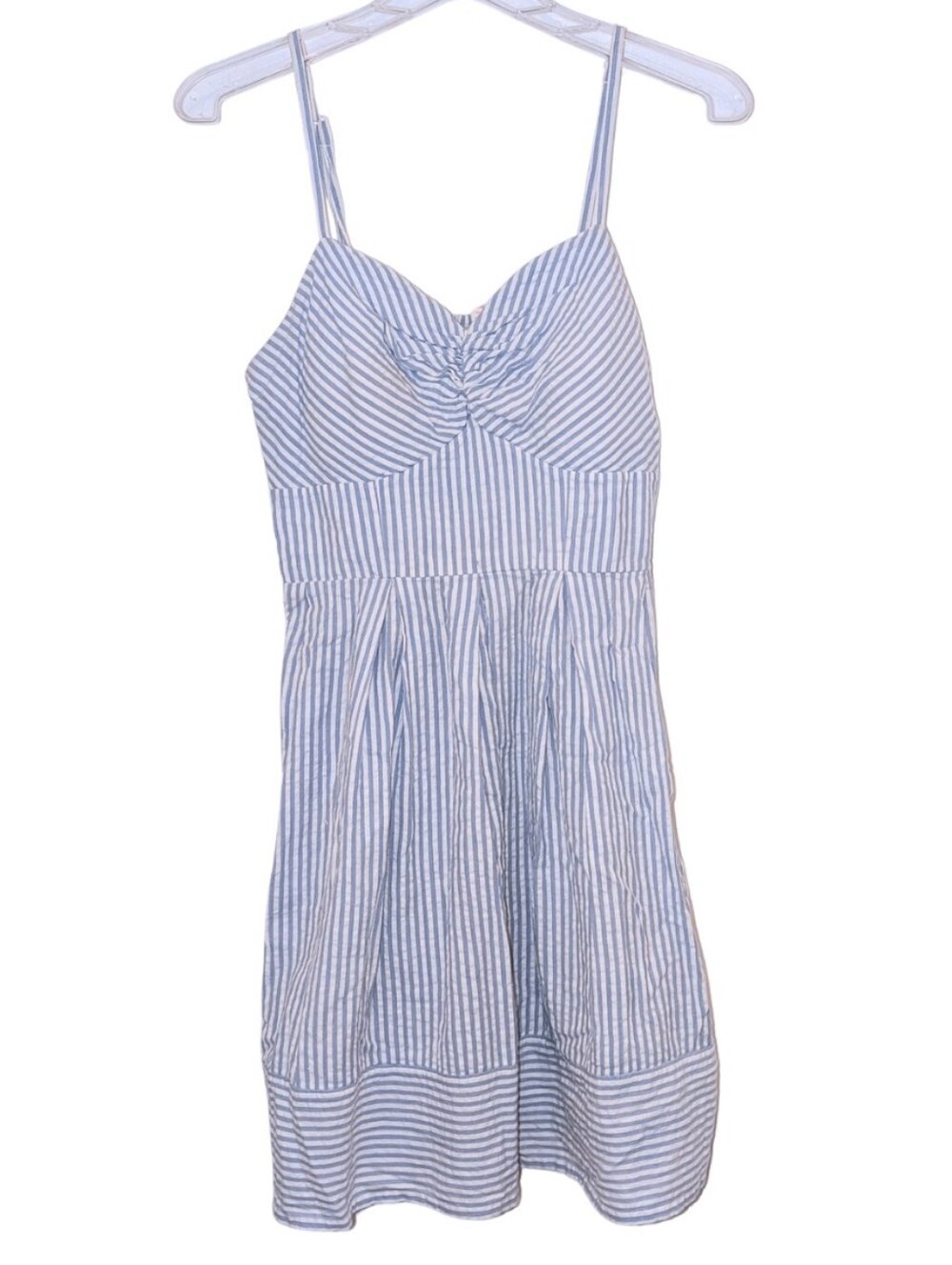 Red Camel Seersucker Blue and White Striped Spaghetti Strap Dress